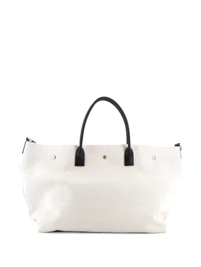 Pre-owned Saint Laurent Rive Gauche Shopper Canvas Maxi Tote Bag In Neutral