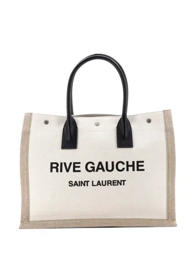 Pre-owned Saint Laurent Rive Gauche Shopper Canvas Small Tote Bag In Black