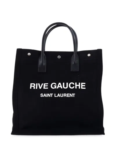 Pre-owned Saint Laurent Rive Gauche Shopper Canvas Tall Tote Bag In Black