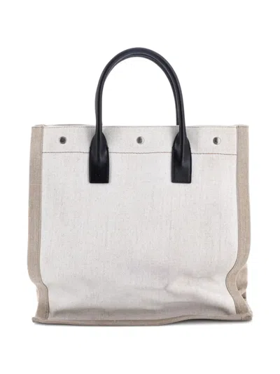 Pre-owned Saint Laurent Rive Gauche Shopper Canvas Tall Tote Bag In Neutral