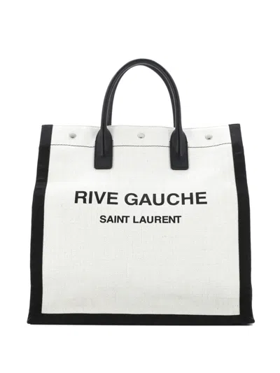 Pre-owned Saint Laurent Rive Gauche Shopper Canvas Tall Tote Bag In Neutral