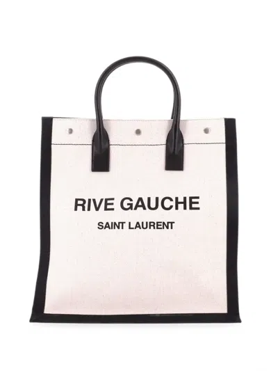 Pre-owned Saint Laurent Rive Gauche Shopper Canvas Tall Tote Bag In Neutrals