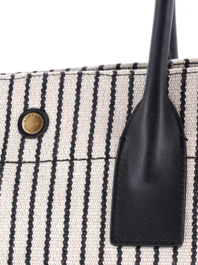 Pre-owned Saint Laurent Rive Gauche Shopper Striped Canvas Small Tote Bag In Neutral