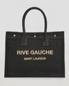 Saint Laurent Rive Gauche Small Tote Bag In Raffia In Black/white