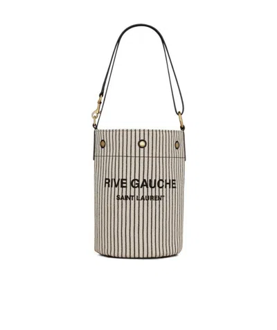 Saint Laurent Rive Gauche Striped Bucket Bag In Nude