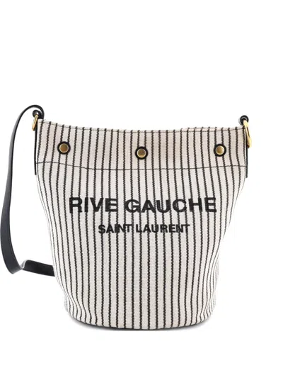 Pre-owned Saint Laurent Rive Gauche Striped Canvas Bucket Bag In Neutral