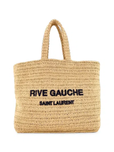 Pre-owned Saint Laurent Rive Gauche Supple Raffia Tote Bag In Neutrals