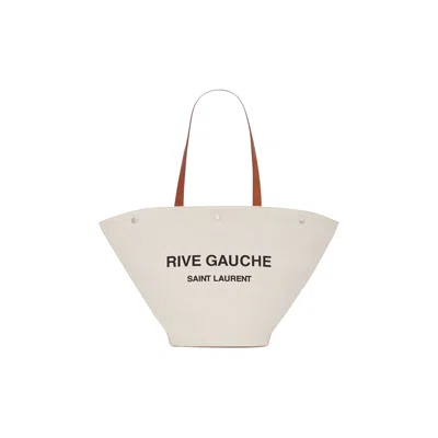Pre-owned Saint Laurent Rive Gauche Tote Bag 'greggio/nero/brick' In Tan