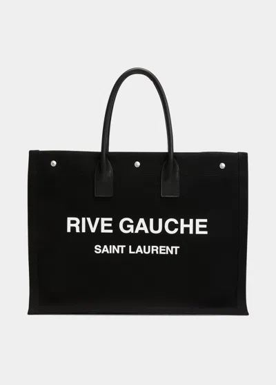 Saint Laurent Rive Gauche Tote Bag In Canvas In Black/white