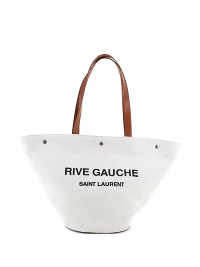 Pre-owned Saint Laurent Rive Gauche Trapezoid Canvas Tote Bag In Neutral