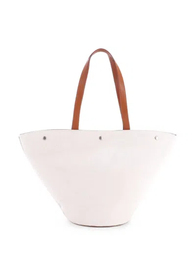 Pre-owned Saint Laurent Rive Gauche Trapezoid Canvas Tote Bag In Neutrals