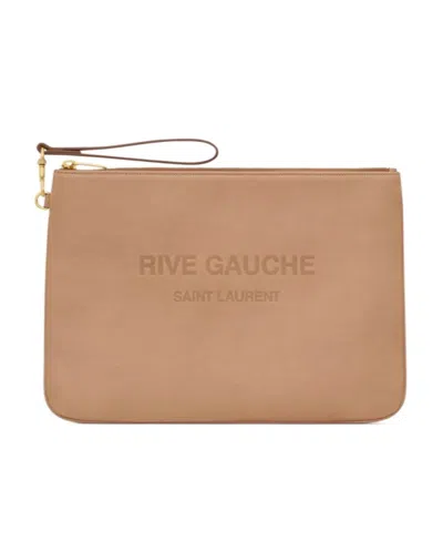 Saint Laurent Rive Gauche Zipped Clutch In Nude