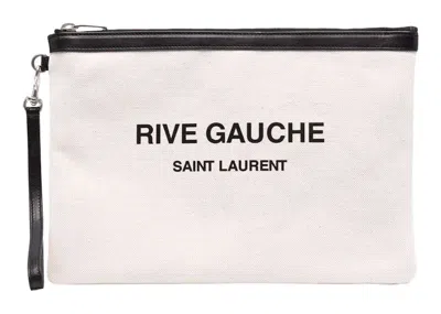 Pre-owned Saint Laurent Rive Gauche Zipped Pouch In Off White/black