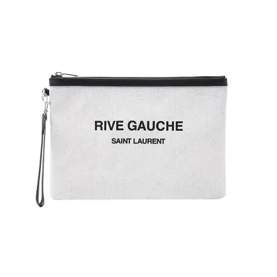 Pre-owned Saint Laurent Rive Gauche Zippered Pouch 'cream' | Men's Size Onesize In White