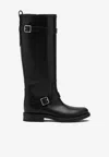 Saint Laurent Biork Leather Buckle Biker Boots In Black