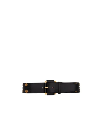 Saint Laurent Rivet-detail Leather Belt In Black