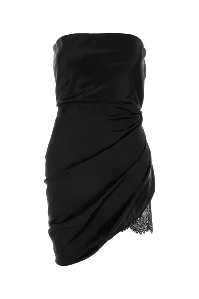 Saint Laurent Lace-trimmed Silk Satin Minidress In Black