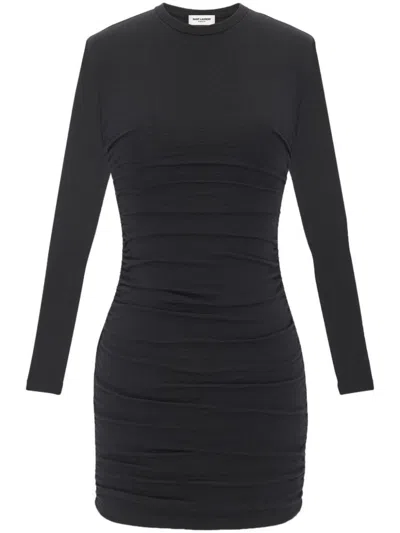 Saint Laurent Draped Wool Dress In Black