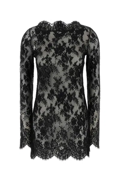Saint Laurent Lace Mini Dress In Black