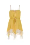 Saint Laurent Lace Mini Dress Asymmetrical Hem Bow Straps In Yellow