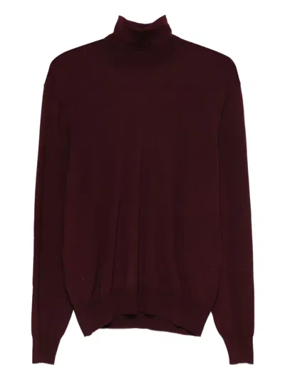 Saint Laurent Long Sleeve Wool Turtleneck Knit Sweater In Burgundy