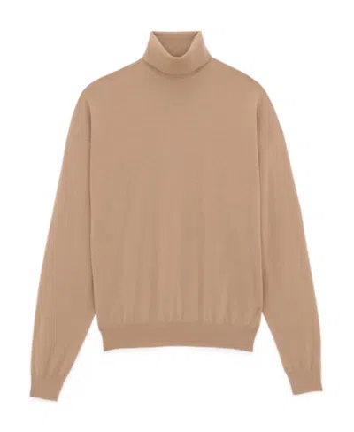 Saint Laurent Roll-neck Wool Jumper In Brown