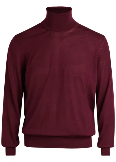 Saint Laurent Roll-neck Wool Jumper In Burgundy
