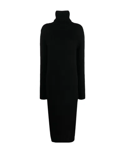 Saint Laurent Roll-neck Wool Maxi Dress In Black