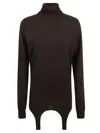 Saint Laurent Cashmere Turtleneck Sweater With Garter Strap In Ebene