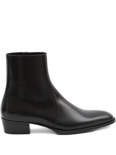 Saint Laurent Black Roman Boots In Smooth Leather