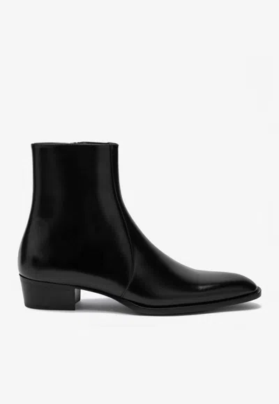 SAINT LAURENT ROMAN CALF LEATHER ANKLE BOOTS