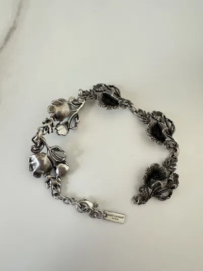 Pre-owned Saint Laurent Romantic Flower Bracelet In Silver