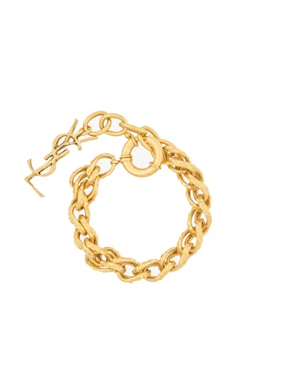 Saint Laurent Rope Chain Bracelet With Wave-embossed Links, Adjustable Spring Ring Clasp & Cassandre In Gold