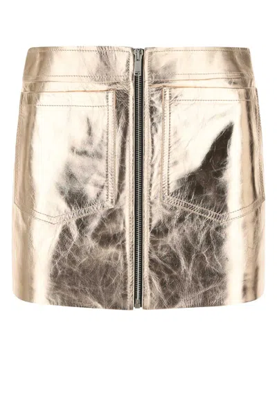 Saint Laurent Rose Gold Leather Mini Skirt In Pink
