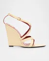 Saint Laurent Rossi Leather Crisscross Wedge Sandals In Neutral