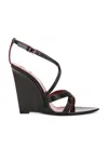 Saint Laurent Rossi Leather Crisscross Wedge Sandals In Nero
