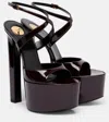 Saint Laurent Rossy 160 Patent Leather Platform Sandals In Brown