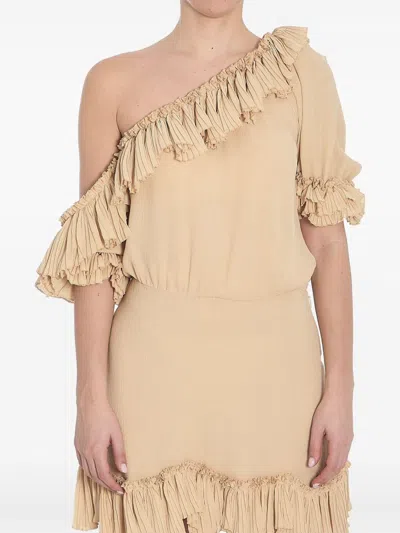 Saint Laurent Rouched Mini Dress In Brown