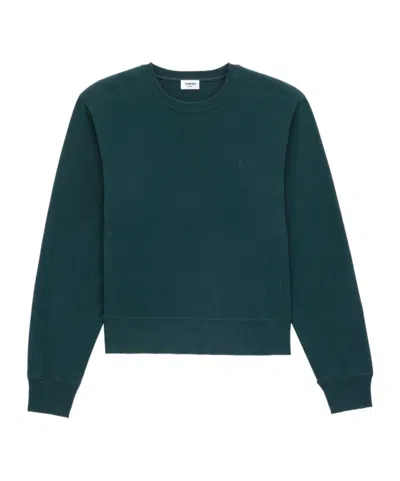 Saint Laurent Round-collar Long-sleeve Hoodie In Blue