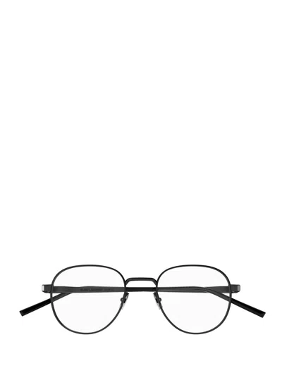 Saint Laurent Round Frame Glasses In 001 Black Black Transpare