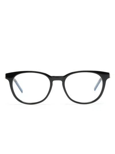 Saint Laurent Round-frame Logo-detail Glasses In Black