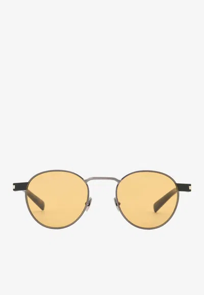 Saint Laurent Round-frame Logo Sunglasses In Brown