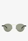 Saint Laurent Round-frame Logo Sunglasses In Gray