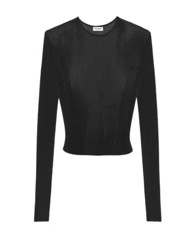 SAINT LAURENT SAINT LAURENT RIBBED CREWNECK CROPPED TOP