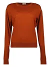 Saint Laurent Round-neck Ribbed Sweater In Brown