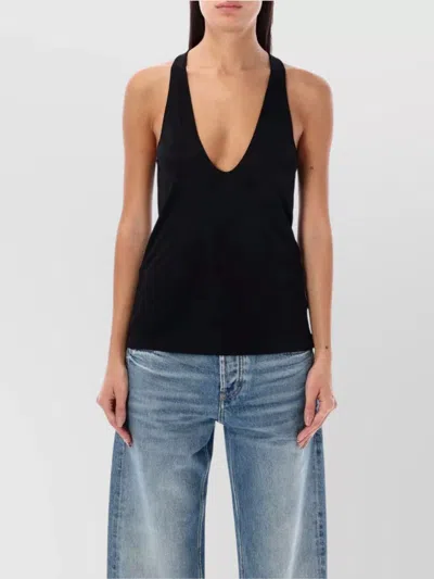 Saint Laurent Plunging U-neck Cashmere Tank Top In Black