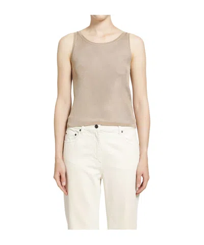 Saint Laurent Round Neck Sleeveless Top In Brown