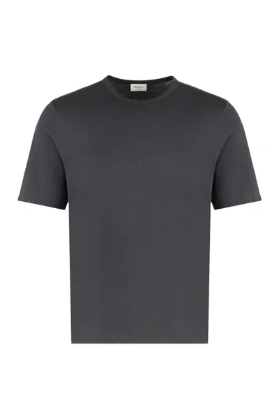 Saint Laurent Logo Cotton Crew Neck Short Sleeve T-shirt In Blue