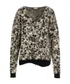 Saint Laurent Leopard Print Knit Sweater In Black