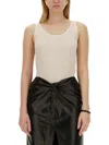 Saint Laurent Women Round Neckline Tank Top In Beige